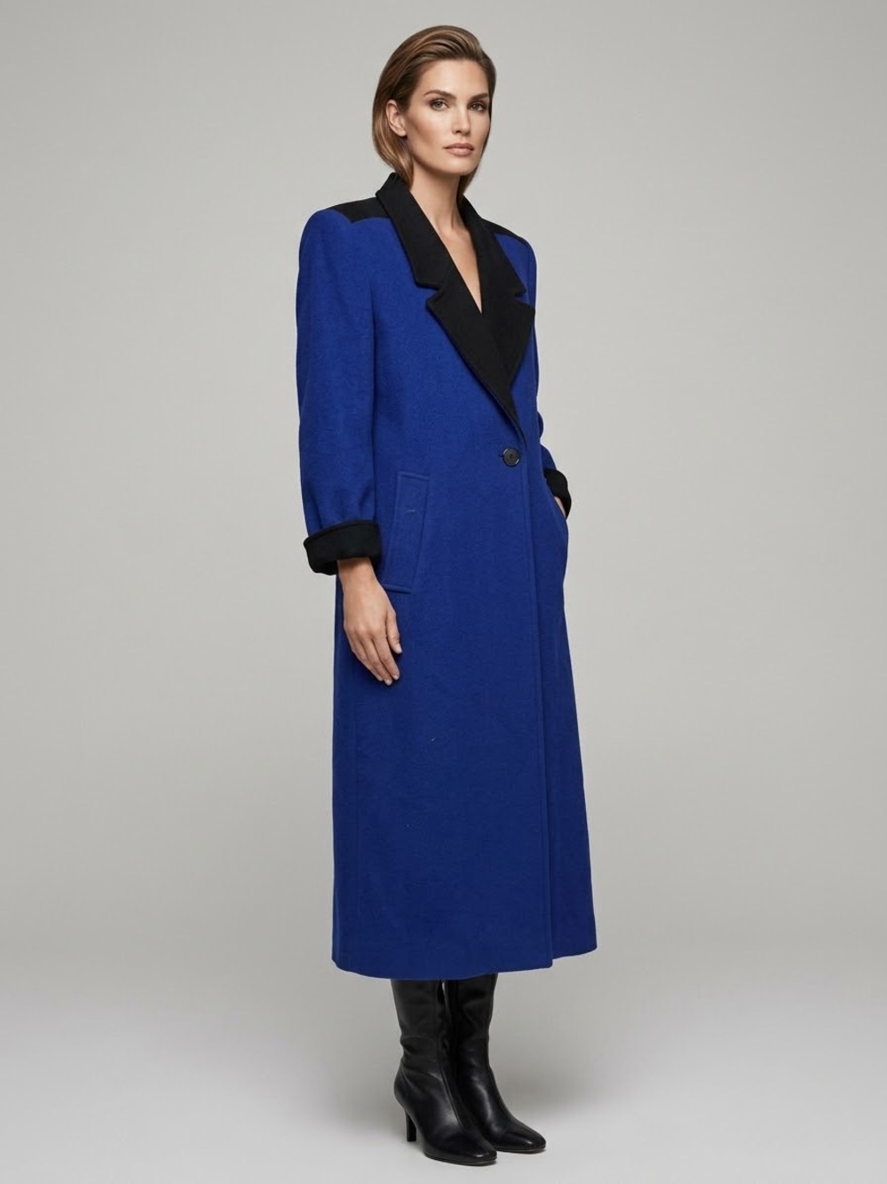Vintage Holt Renfrew Cobalt Royal Blue Virgin Wool Long Trench Coat Jacket M/L